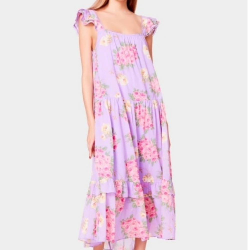 EXCELLENT PREOWNED CONDITION, BETSEY JOHNSON Cotton Bouquet-Print Maxi Dress
